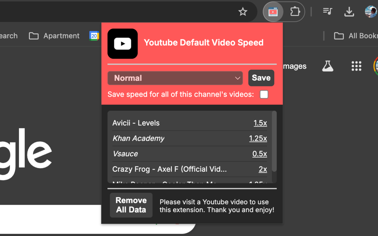 Example of a saved channel speed